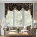 StangH Velvet Tassel Waterfall Valance for Windows, Gold Floral Print Short Tier Curtain Farmhouse Light Blocking Window Topper for Bedroom Living Room, W79 inches, 1 Panel (79"W x 40"L (Pack of 1), Floral Gold)