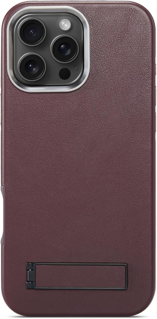 for iPhone 16 Pro Max Leather Case with Stand & Glass Screen Protector, Compatible with MagSafe, Metal Button Camera Bezel Slim Protective Kickstand Phone Case for iPhone 16 Pro Max, Purple