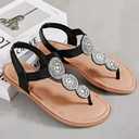 Luoika Women's Wide Width Flat Sandals, Flip Flop Thong Sandals Strappy Rhinestone Comfortable Summer Beach Shoes for Women.813 Black 7XW