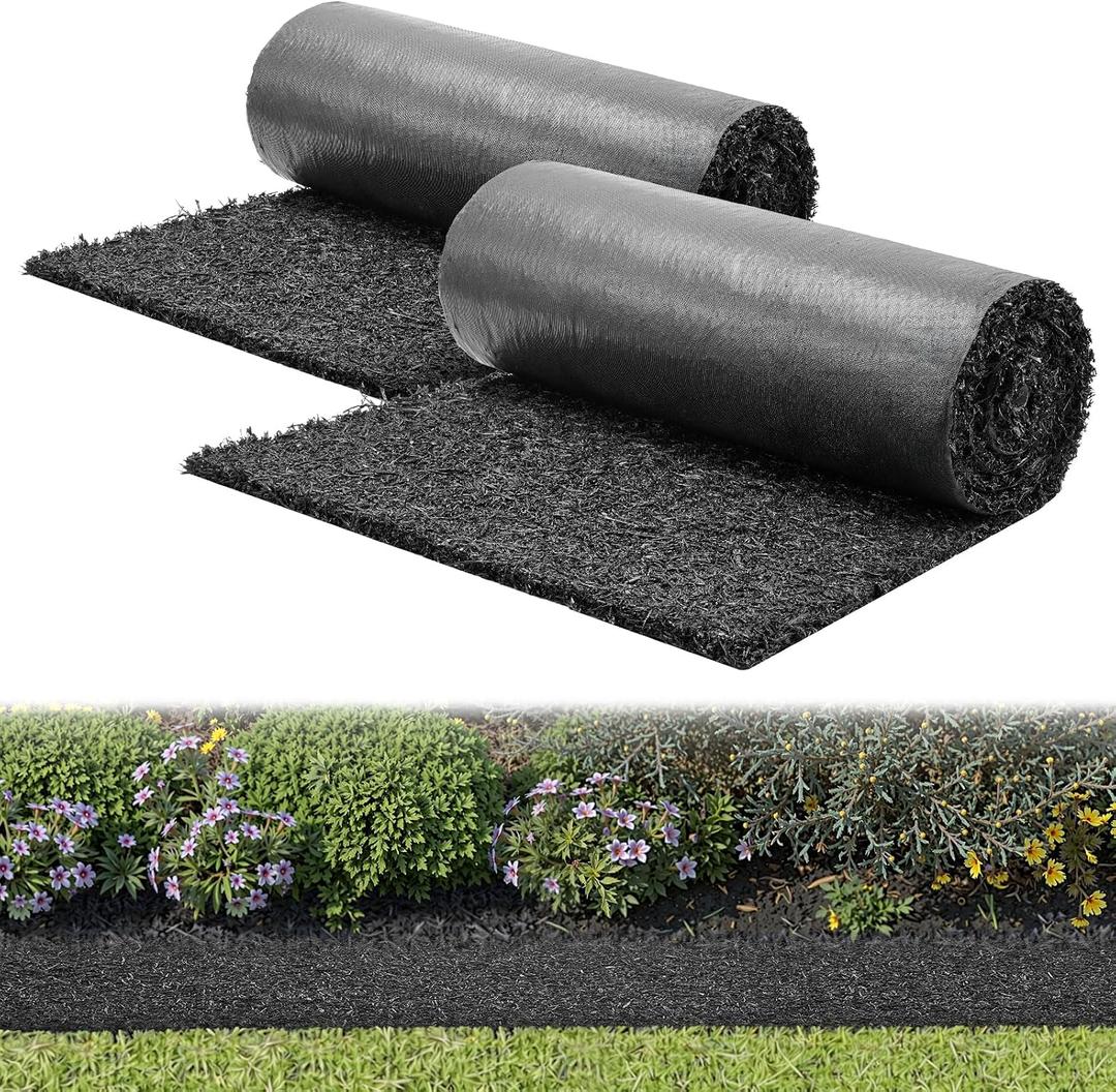 VEVOR Rubber Mulch Mat Roll, 2 Rolls 96 x 24 in Recycled Rubber Mulch Mat, 0.5 Thick Cuttable, Reduced Weed Growth, Natural-Looking Weed Barrier Mat, Permanent Walkway Pathway for Landscaping 