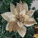 RECUTMS Christmas Tree Ornaments 10Pcs Glitter Poinsettia, Artificial Poinsettia Flowers Xmas Tree Ornaments 6" Wide for Xmas Tree Wreaths Garland Holiday Seasonal Wedding Decorations(Gold)
