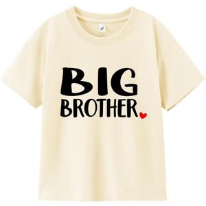 Big Brother Shirts for Toddler Boys 2-5 Years; Heart Graphic Tee; Soft Cotton Short Sleeve T-Shirt (Beige)