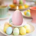 Baquler 3 Pcs Pastel Easter Egg Flameless Candles, Battery Operated LED Candle Light with Remote Real Wax Egg Shaped Candle Gift Set for Easter Spring Home Decor, No Batteries Included