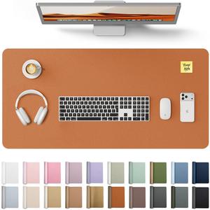 YSAGi Leather Desk Protector, Office Mat, Large Mouse Mat, Non-Slip PU Leather Blotter, Laptop Desk Mat, Waterproof Writing Pad for Office and Home (Brown, 35.4" x 17")