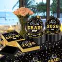 Graduation Decorations 2026 Class of 2026 Congrats Grad Disposable Paper Plates Luncheon Napkins Cocktail Napkins Black Gold Graduation Party Supplies Serve 50