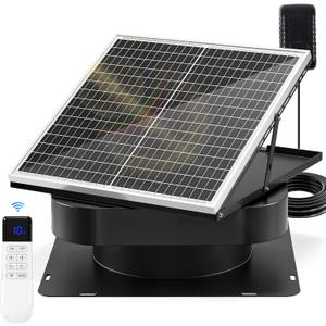 Hybrid Solar Attic Fan with Remote Control, Temperature Humidity Adjustment, 40 Watt Solar Powered Roof Exhaust Fan, 1500-1800 CFM Roof Vent Fan, Large