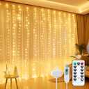 Minetom Curtain Lights, 300 LED Dimmable Fairy Lights with Remote and Timer, 8 Modes, USB Powered String Lights for Room Wall Party Xmas Indoor Decor, Warm White, 2 Pack