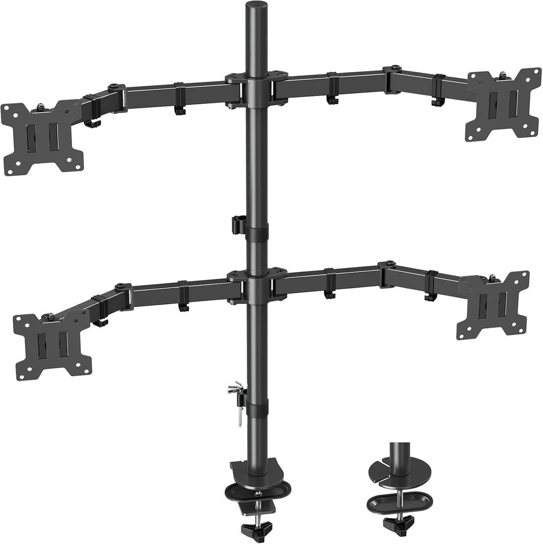 MOUNT PRO Quad Monitor Stand, 4 Monitor Mount for 13 to 32 inch Computer Screens, Hold up to 17.6 Lbs Each, Fully Adjustable Stacked 4 Desk Arm, VESA Mount, C clamp/Grommet Base