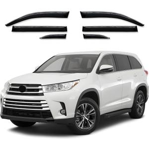 Side Window Visor 6 Piece Set for Toyota Highlander 2014 2015 2016 2017 2018 2019 Safe RAIN Out-Channel Guard Deflector Window Deflectors Vent (for Highlander 14-19 6-Piece Set Chrome)