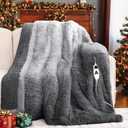 RUJIPO Heated Electric Blanket ThrowFaux Fur with Soft Thick Sherpa,Warm Winter Birthday Gifts for Women Grandma10 Heat Settings,5 Time Settings with Fast Heating, 50x60, Foggy Dusk