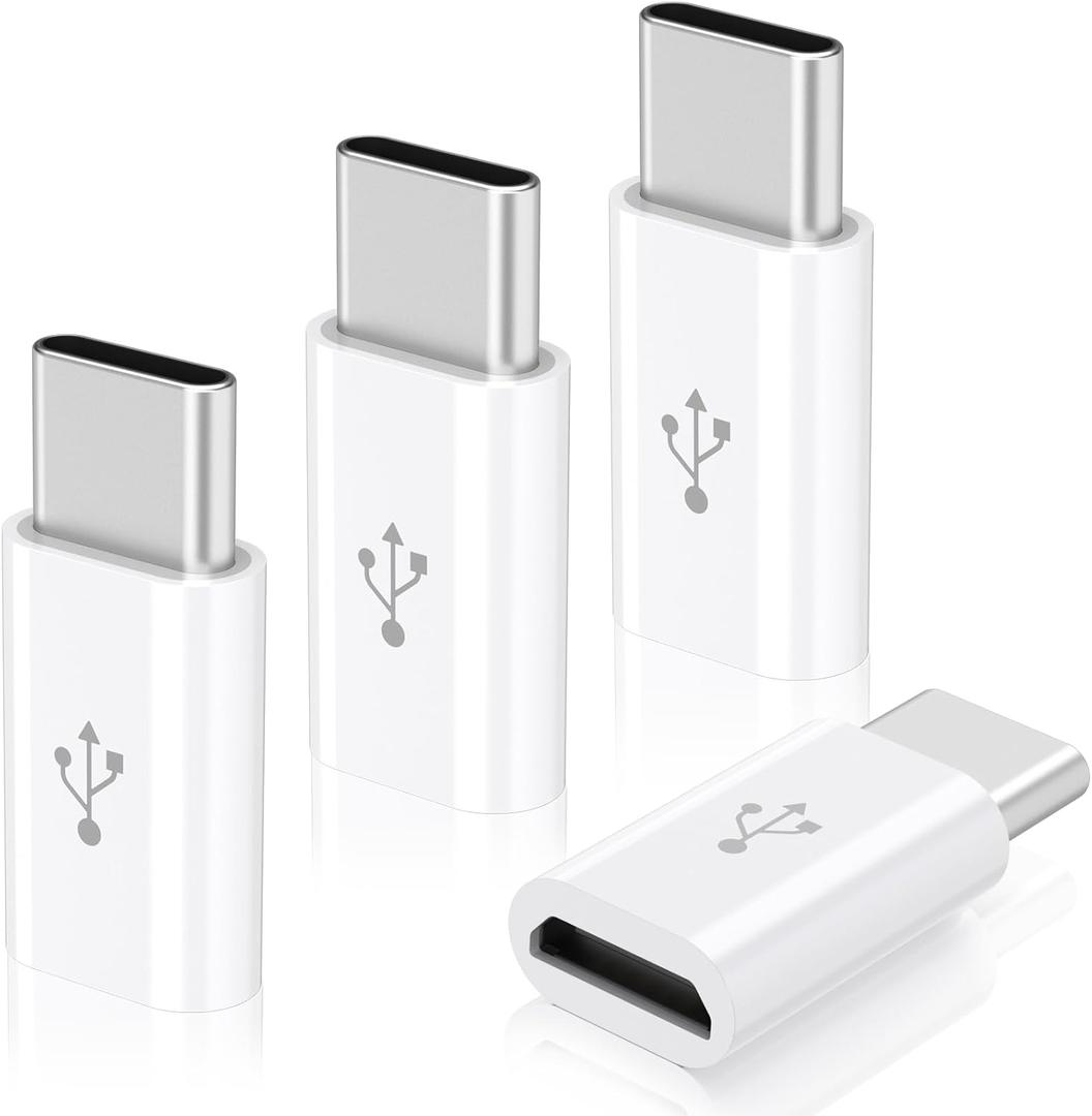 4 Pack Micro USB to USB C Adapter, Micro-USB Female to USB-C Male OTG Adapter Compatible with Samsung Galaxy S10 S9 S8 Plus Note 9 8, MacBook, LG V30 G5 G6, Moto Z2 Play Type-C Phones, Tablets (White)