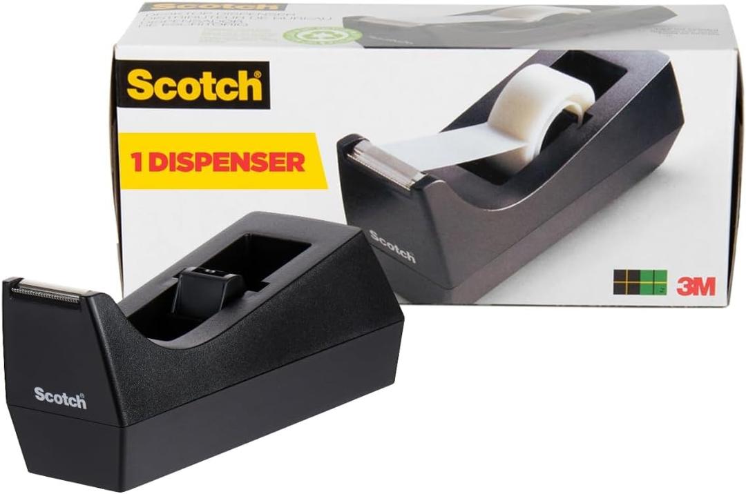 Scotch Desktop Tape Dispenser, Black, 2.7 in. x 2.7 in. x 6.4 in., 1 Tape Dispenser, Polystyrene (PS)