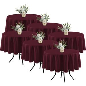 Fitable 6 Pack Burgundy Round Table Clothes - 70 Inches in Diameter - Stain Resistant and Washable Tablecloths, Polyester Fabric Table Covers for Wedding, Party, Banquet, Gathering