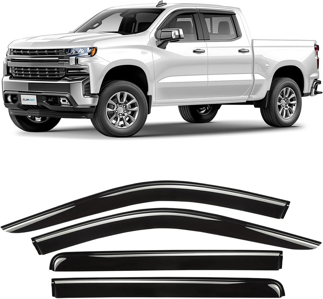 Clim Art Incredibly Durable Rain Guards Compatible with Chevrolet (Chevy) Silverado/GMC Sierra 1500 2019-2025 Crew Cab, Truck Accessories, Tape-on Window Deflectors,Vent Window Visors, 4pcs- 419160 (For Silverado 1500 19-25)