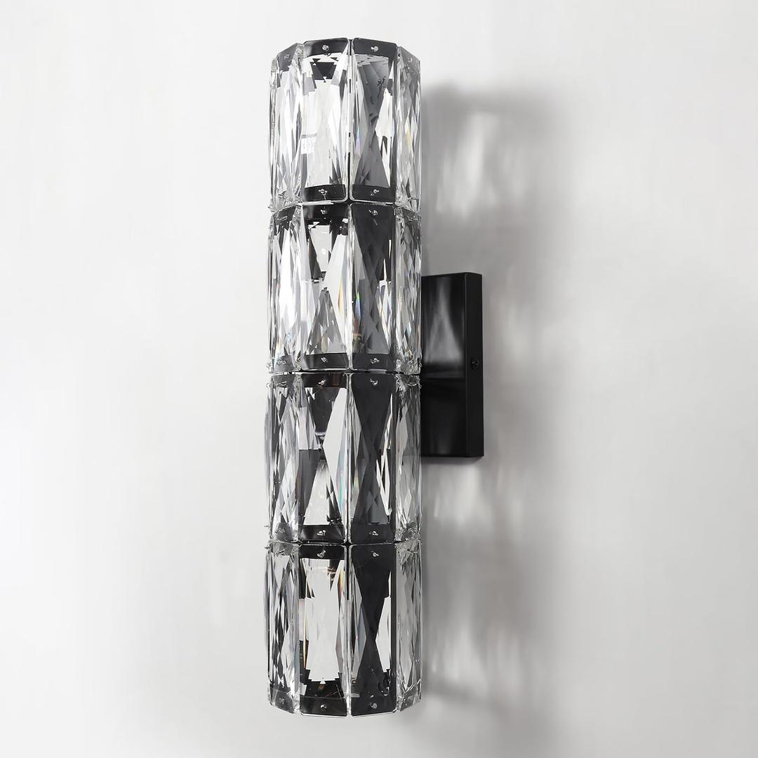 Crystal Wall Sconce,Indoor Modern Sconces Wall Lighting, Matte Black Wall Sconces for Bathroom,Bedroom,Living Room,Hallway