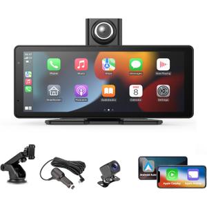 EVERSECU Carplay & Android Auto with Dash Cam - 8.1" HD IPS Touch Car Play Screen for Car, 4K Front & 1080P Rear Camera, Loop Recording, Bluetooth Audio, Mirror Link, GPS