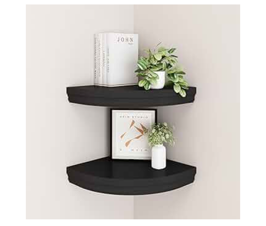 WELLAND Modern Wall Monted Corner Shelves, Corner Display Floating shelf for Bedroom Office Home Décor Accents Set of 2 (Black)