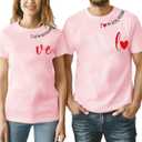 Valentine's Matching Couples Shirts Love Heart Print Graphic Shirt Husband Wife Short Sleeve Tees Tops (Pink, XL)