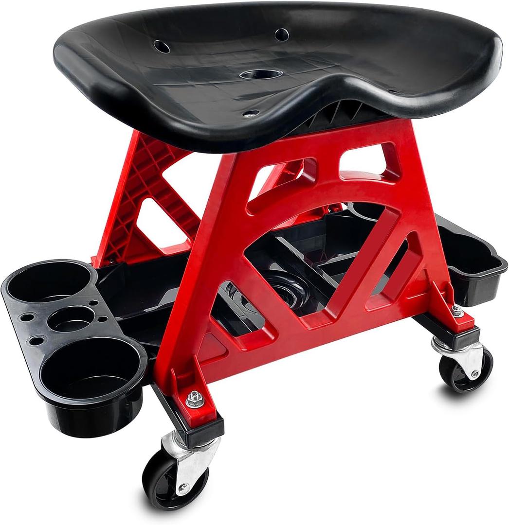 HOXWELL Durable Mechanic Seat with Wheels - Heavy Duty Rolling Stool Car Detailing Creeper Seat with Tool Tray for Workshop, Auto Repair Shop and Home, L 17.7'' x W 13.38'' x H 17.32''
