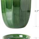 ADN Ceramic Planter - Large Plant Pot Geometric Design Flower Pot with Drainage Hole and Saucer for Outdoor Indoor Plants (Green, 8 in)