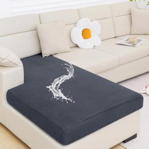 Smiry Waterproof Couch Cushion Covers, Stretch Jacquard Sectional Sofa Couch Covers L Shape, Washable Thick Chaise Lounge Cover Elastic Furniture Protector (Chaise Cover, Grey)