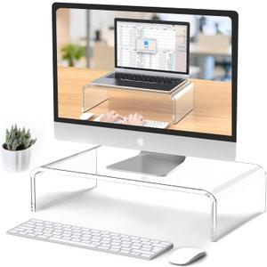 Acrylic Monitor Stand Riser Clear Laptop Stand for Desk Acrylic Monitor Riser for Desk Accessories Aesthetic Laptop Riser Clear Computer Stand White Office Supplies for Women Essentials (15'')