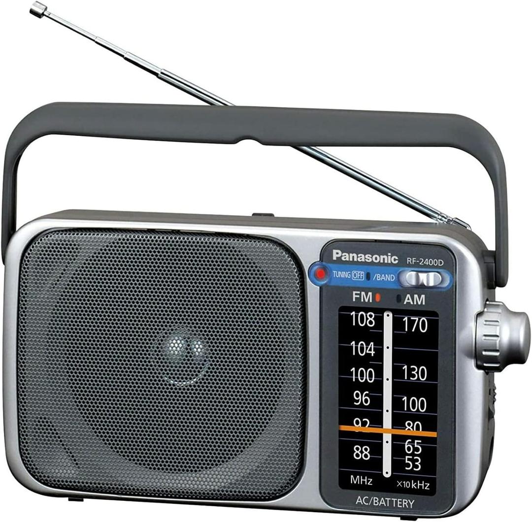 Panasonic Portable AM/FM Radio, Battery Operated Analog Radio, AC Powered, Silver (RF-2400D)