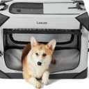 Lesure Collapsible Dog Crate - Portable Travel Kennel for Medium Dog, 4-Door Pet Crate with Mesh Windows, Indoor & Outdoor, Light Gray (30.0"L x 21.0"W x 21.0"H)