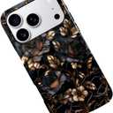 Case for iPhone 17 Pro,Stained Glass Gold Dark Academia Flower Phone Case Military-Grade Drop Protection Cover for Women Girl - Glossy