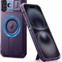 Dexnor for iPhone 16 Plus Case with Slide Camera Cover & Adjustable Kickstand, Magnetic Rugged Shockproof Bumper Cases Heavy-Duty Mangetic Protective Cover, Phantom Purple