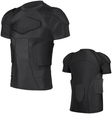 Eicolorte Men Padded Proctective Shirt 6-Pads Chest Rib Protector Padded Football Shirt Protective Gear for Football Rugby Basketball L
