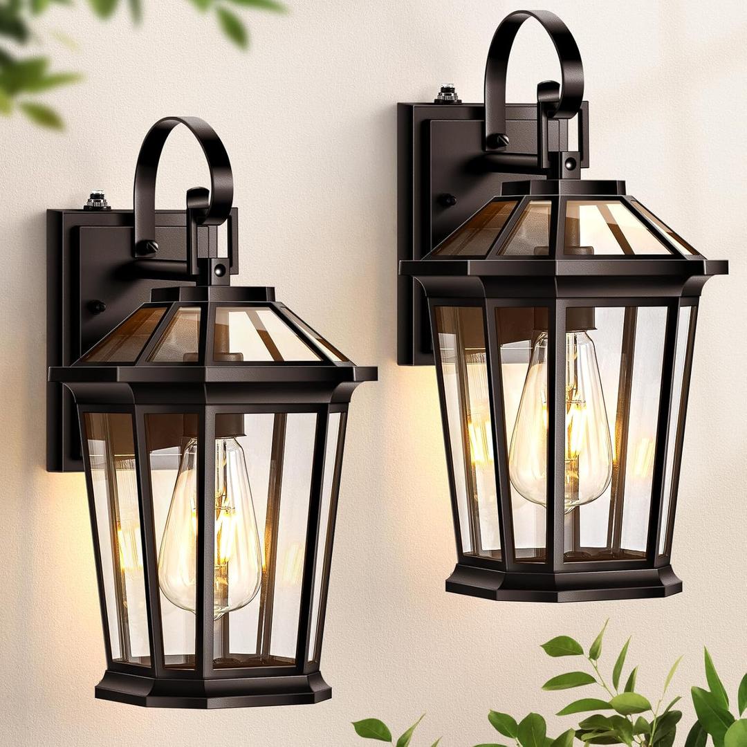 VIANIS 2-Pack Oil Rubbed Bronze Outdoor Lights Wall Mount, Dusk to Dawn Wall Lights for House Outside, Aluminium Modern Porch Lights Sconce, Exterior Wall Lantern Fixture with Waterproof, Anti-Rust