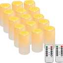 15PACK Outdoor Plastic flameless Candles with Remote Control and Timer, LED Flickering Battery Operated Electric Pillar Candles (D3 xH5.5) for Camping, Weddings, Home Decoration (Plastic Waterpoof - Set of 15 lvory)