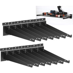 16 Inch Slatwall Shelf Bracket with Lip, 14 Pack Metal Shelf Brackets for Slat Wall,Heavy Duty Slatwall Accessories for Slatwall Panels Shelving Display Home Commercial- Black Slatwall Shelf Brackets