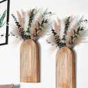 Set of 2 Wooden Vases with Pampas Grass and Eucalyptus  Boho Decor for Living Room, Modern Farmhouse Entryway or Bathroom, Rustic Art for Home Decoration