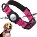 TagME Airtag Dog Collar,Waterproof Reflective Pet Collar with Airtag Holder,Soft Padded and Double D-Rings for Medium Dogs,Hot Pink