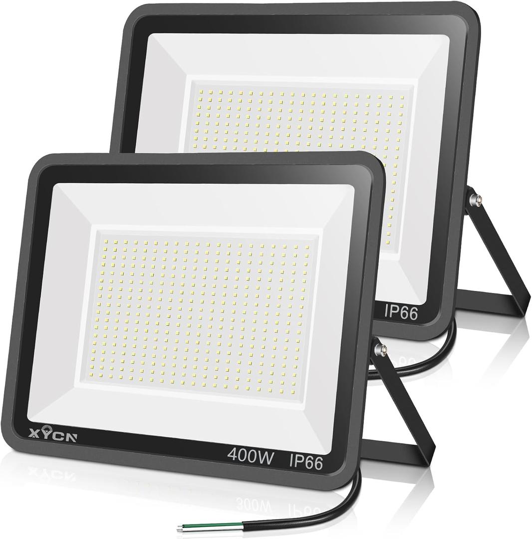 2pack 400W LED Flood Lights Outdoor, 5000K Daylight White 50000LM Super Bright LED Arena Lights 100-277V IP66 Waterproof Commercial Lighting for Sports, Fields, Stadiums