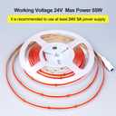 24V COB LED Strip Light Red 5M/16.4ft 2400LEDs Uniform Glow Flexible IP20 Not Waterproof LED Tape Lights for DIY Cabinet Bedroom Kitchen Home Decor(No Power Supply)