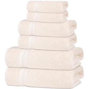Quick-Dry, Soft & High Absorbent Bath Towels Cotton Turkish Bath Towel Set of 6 | Daily Use 100% Cotton Towels for Bathroom, Gym & More | Bathroom Towels Set (6 Pcs, Ivory Lace)