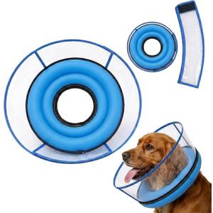 2-in-1 Soft Inflatable Dog Cone Collar Alternative with Enhanced Anti-Licking Guard Shield, Dog Collar After Surgery, Adjustable Recovery Cones for Large Medium Small Dogs and Cats(Blue, M+)
