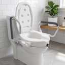 2-in-1 Toilet Seat Riser with Lid and Flip-Up Padded Arms, Raised Toilet Seat with Handles for Seniors, Elderly & Disabled, Secure Locking, Height Assistance Safety Support for Standard Toilets