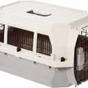 Amazon Basics Hard-Sided Dog and Cat Kennel Single-Door Travel Pet Carrier with Metal Wire Ventilation, 23.6" L x 15.7" W x 13.0" H, Beige