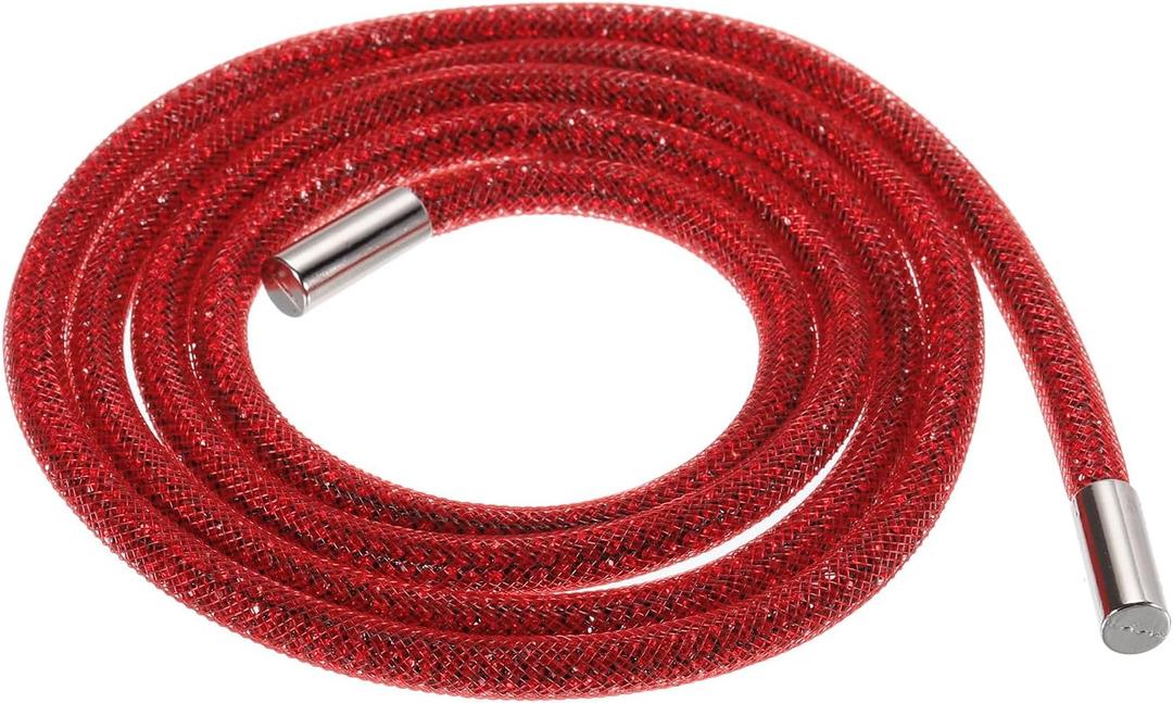 MECCANIXITY 6mm x 120cm Rhinestone Tube Rope Bling Crystal Rhinestone String Rope for DIY Sweaters Sweatpants Decoration Red Mesh Red Diamond