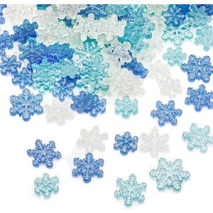 Yookeer 150 Pcs Christmas Mini Resin Snowflakes for Crafts Small Pastel Resin Snowflakes Snow Shaped Christmas Ornaments for DIY Crafts Xmas Tree Home Decor, 3 Sizes(White, Blue, Light Green)