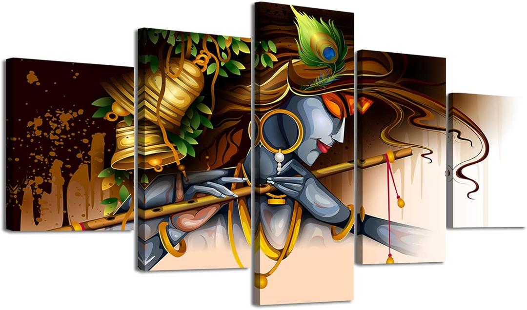 Living Room Wall Decor Indian Krishna Pictures Canvas Print Paintings Modern Artwork Home Decor 60" Wx32 H Wooden Framed
