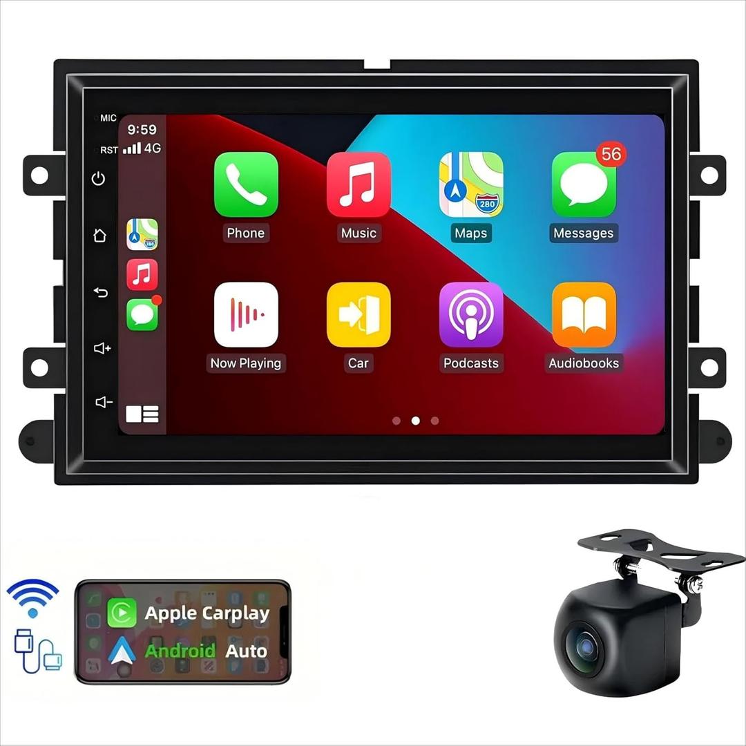7 Inches HD Touchscreen Car Stereo Radio for Ford F150 F250 F350 2004-2014, with Wireless CarPlay & Android Auto, GPS Navi, SWC, FM, DSP, Bluetooth, WiFi, Backup Camera, Mic