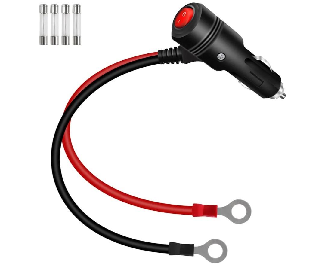 GELRHONR Cigarette Lighter Male Plug to O-Ring Terminal, 12V-24V 16AWG Cigarette Lighter Extension Cable with 15A Fuse with ON OFF Switch Adapter Cable, (0.6M)
