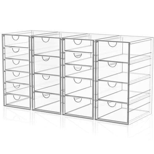 YFXCVSL Acrylic Makeup Organizer with 19 Drawers, 4 Pack Clear Storage Drawers, Bathroom Makeup Organizer for Palettes, Cosmetic, and Beauty Supplies,Ideal for Vanity, Cabinet,Desk Organization