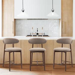 COLAMY Bar Stools Set of 2, Counter Height BarStools with Back, Mid Century Modern Upholstered, with Wood Legs for Kitchen Island Dining Room, Camel