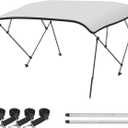 Naviskin Bimini Top for Boats, White 3 Bow 6'L x 46" H x 61"-66" W | Easy Installation, 2 Mounting Methods, 4 Straps & 2 Rear Support Poles, 1" Aluminum Frame, Storage Boot & Hardware Included 